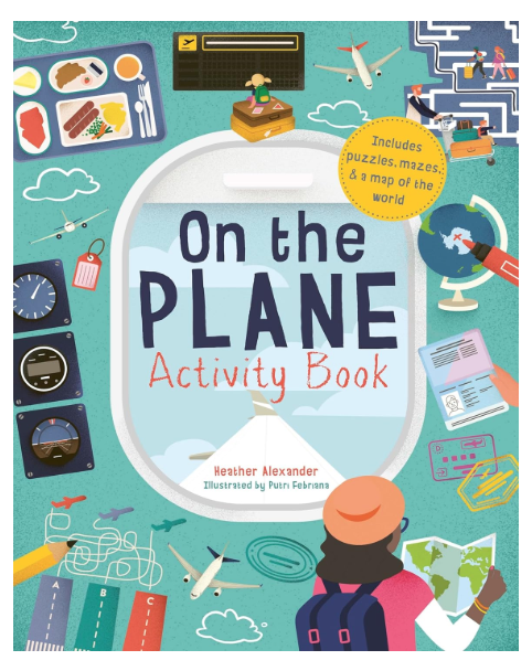 On-the-plane activity book for kids with puzzles and games