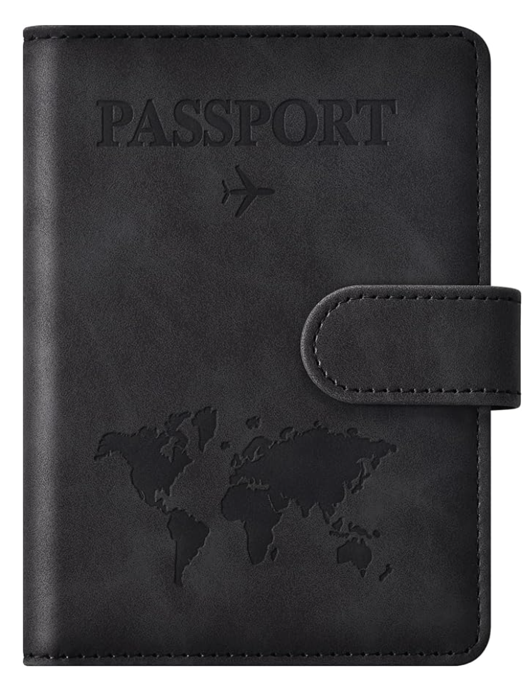 Minimal black passport holder for travel organization