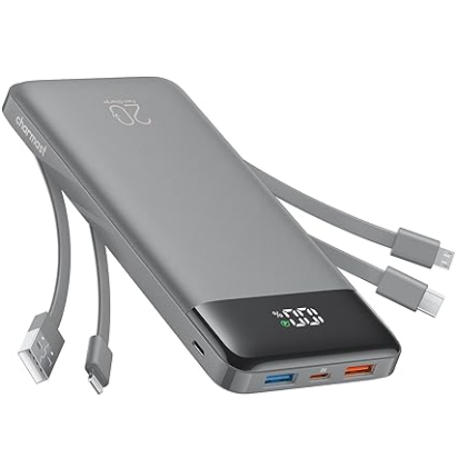 Portable travel power bank with built-in charging cables